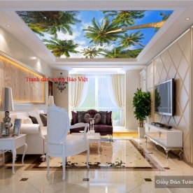 Tranh dán trần nhà cây dừa C071
