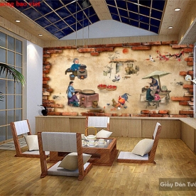 Tranh dán tường cho quán ăn Fm399