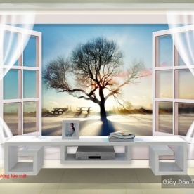 Tranh dán tường 3D cửa sổ D067