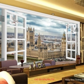 Tranh dán tường cửa sở 3d v058