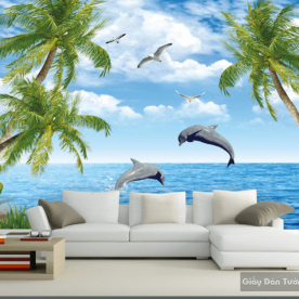 Tranh dán tường bãi biển 3d 12179410