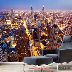 Tranh dán tường thành phố đêm fm278