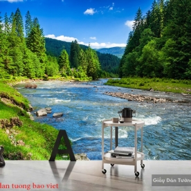 Tranh dán tường phong cảnh sông núi m075