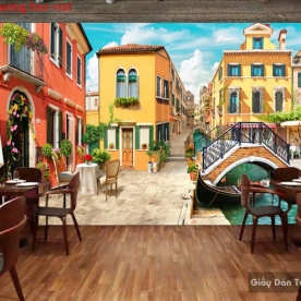 Tranh dán tường 3d cho quán cafe Fm367