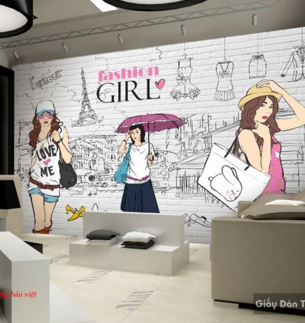 Tranh dán tường cho cửa hàng thời trang d146