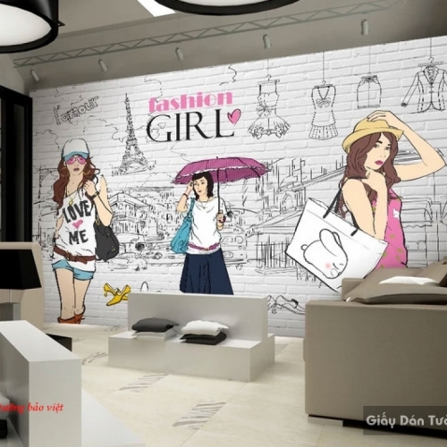 Tranh dán tường cho cửa hàng thời trang d146
