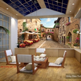 Tranh dán tường cho quán cafe Fm266