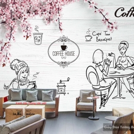 Tranh dán tường cho quán cafe Fm270