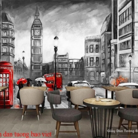 Tranh dán tường cho quán cafe Fm370