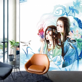 Tranh dán tường cho quán cafe Fm377