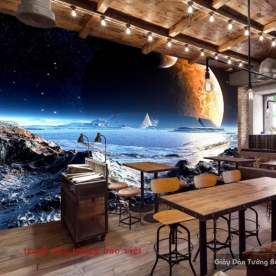 Tranh dán tường galaxy cho quán cafe GA001
