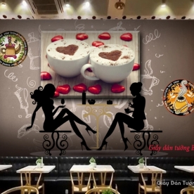 Tranh dán tường ly cafe sữa v024
