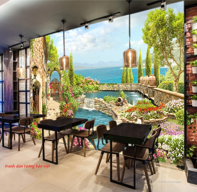 Tranh dán tường phong cảnh cho quán cafe fi085 | Tranh dán tường Bảo Việt